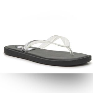 🩴 NWT Steve Madden Frankey Flip Flop with Clear Strap in Black, Size 8 🩴